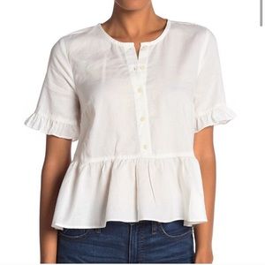 Madewell White Ruffle Cotton Short Sleeve Top